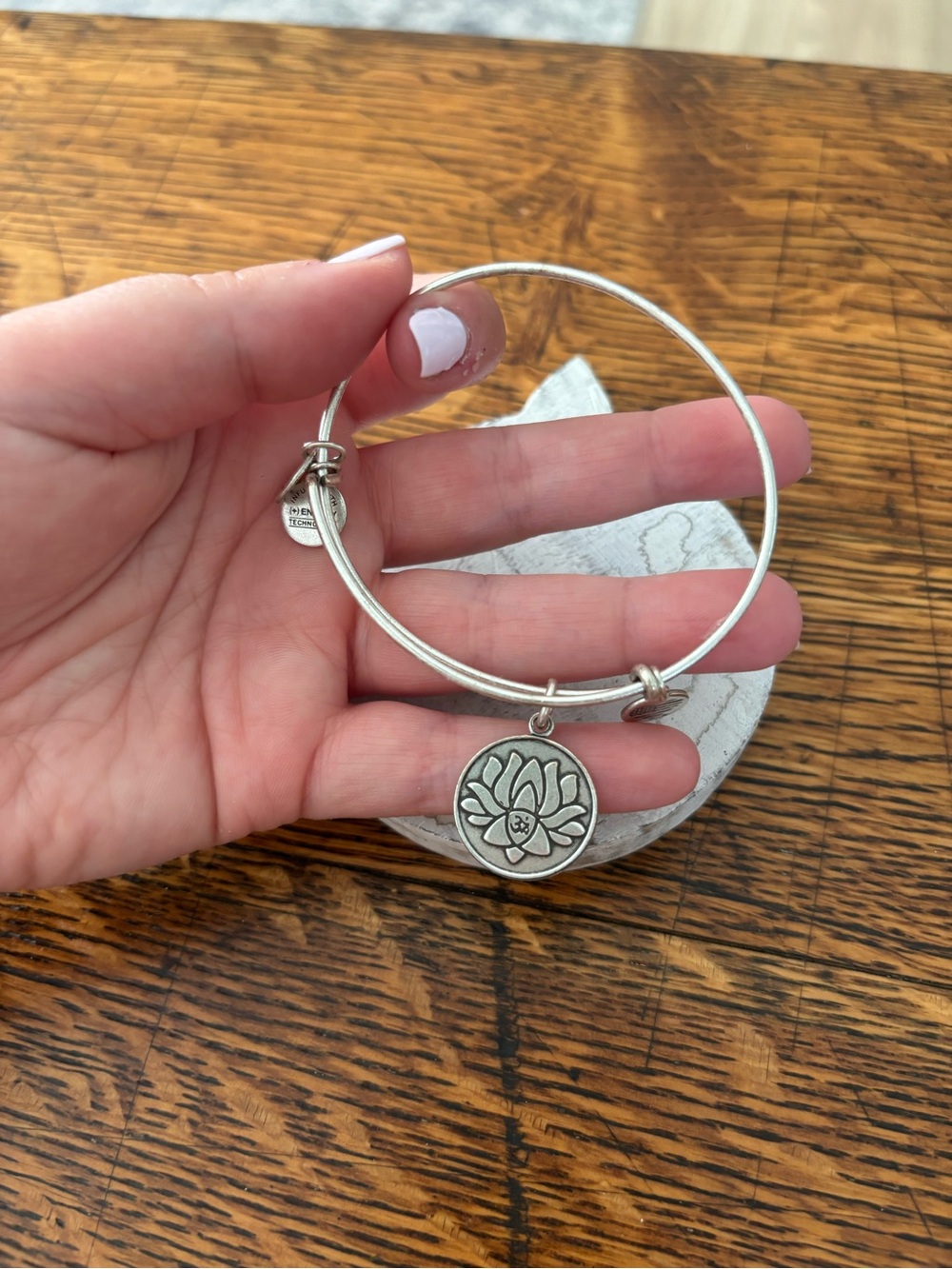 Lotus Charm Silver Bangle Bracelet Alex and Ani